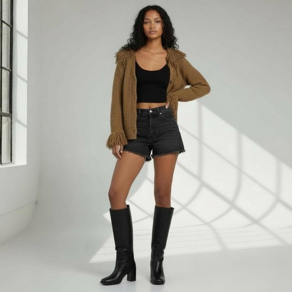 Esprit Brown tan Shag Trim Cardigan – 90s Y2K Retro Knit